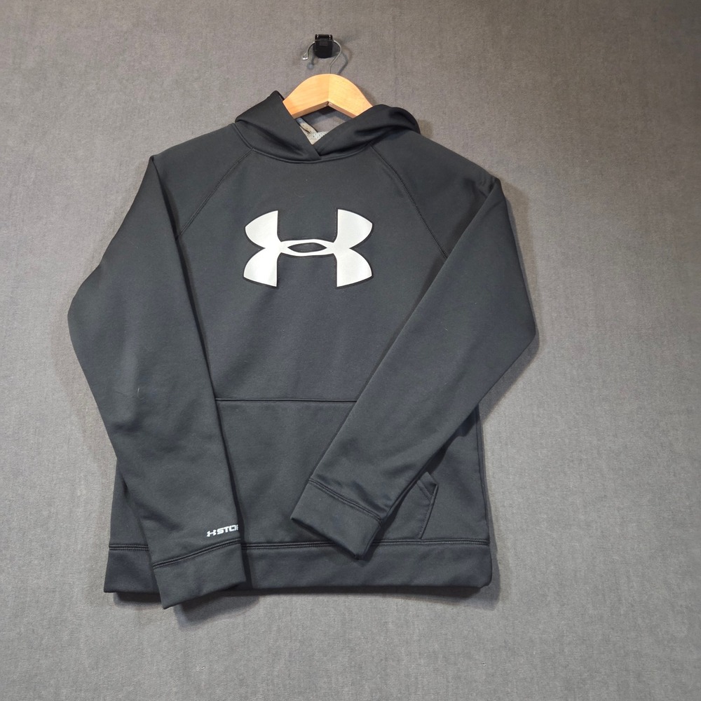 Under Armour Storm Hoodie Youth Large Black Big Logo Performance Pullover